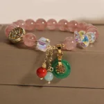 Strawberry Quartz Jade Fu Character Charm Healing Bracelet