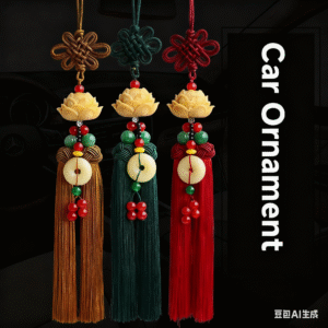 Amulet for peace and safety, Chinese knot lotus flower car rearview mirror pendant with tassel decoration