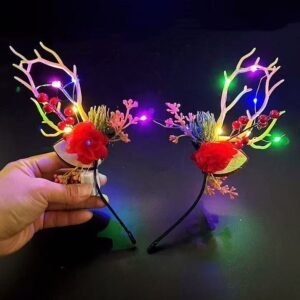 Christmas Red Reindeer Antler Headband for Girls and Children, Hair Clip, Headwear, Forest Style Reindeer Headband, Holiday DecorationSet (10 pieces)