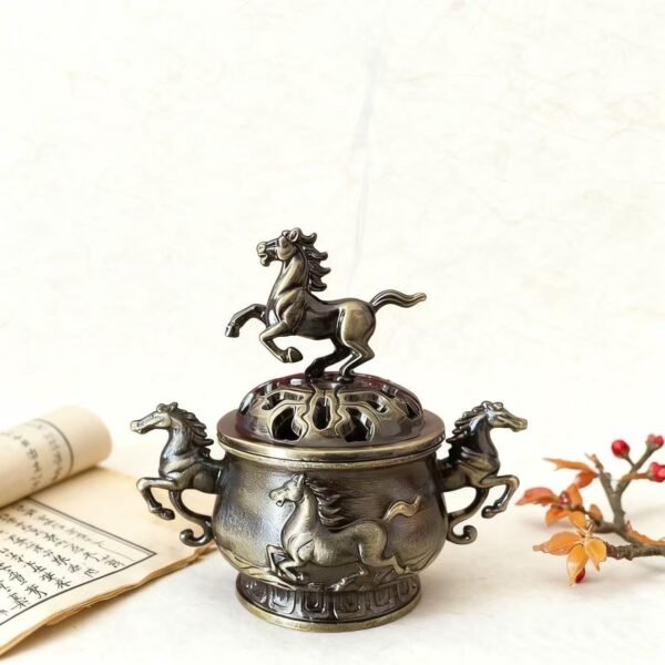 Chinese Retro Style Double-Eared Horse Incense Burner Ornament