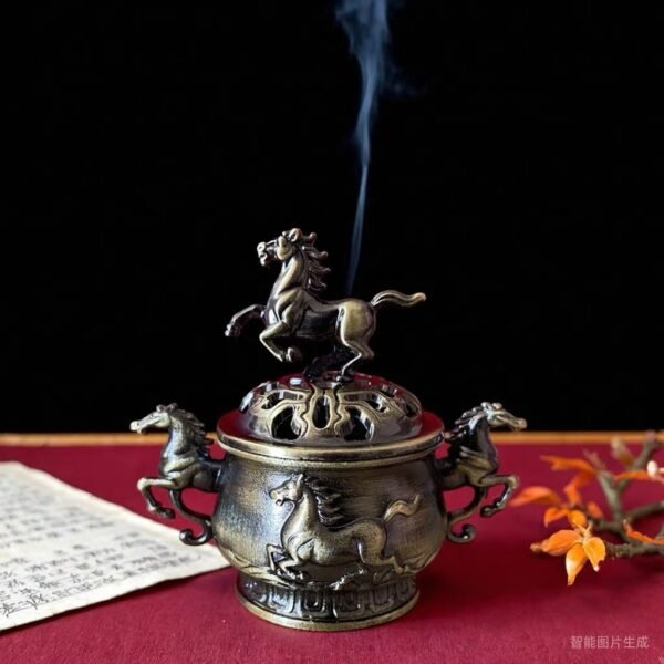 Chinese Retro Style Double-Eared Horse Incense Burner Ornament