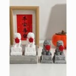 Miniature Stone Lion Ornaments, Chinese Style Desktop/Doorway Decoration (Pair)