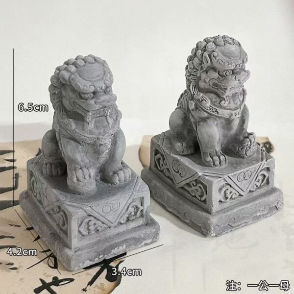 Miniature Stone Lion Ornaments, Chinese Style Desktop/Doorway Decoration (Pair)
