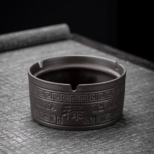 Purple Clay Ashtray with Lid and "Hundred Blessings" Design