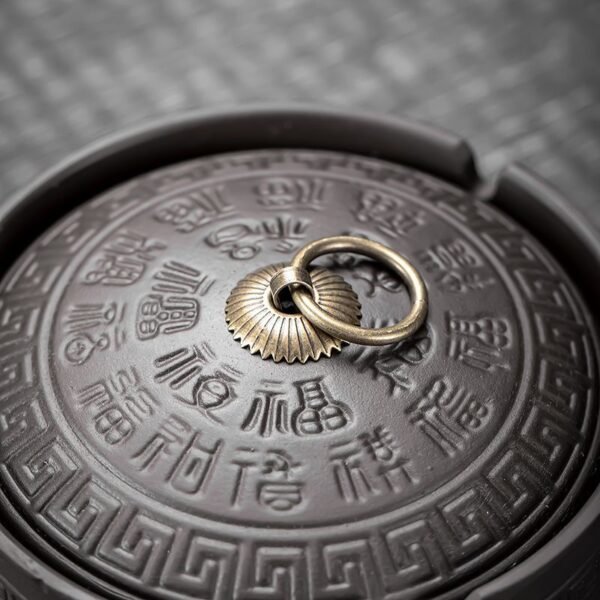 Purple Clay Ashtray with Lid and "Hundred Blessings" Design