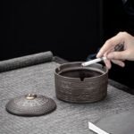 Purple Clay Ashtray with Lid and "Hundred Blessings" Design