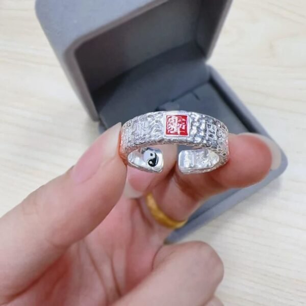Longhushan Taoist Culture Silver Ring, Ziwei Taboo (Mountain Spirit Thunder Ancestor, Rain-Grand Ear) Protective Ring