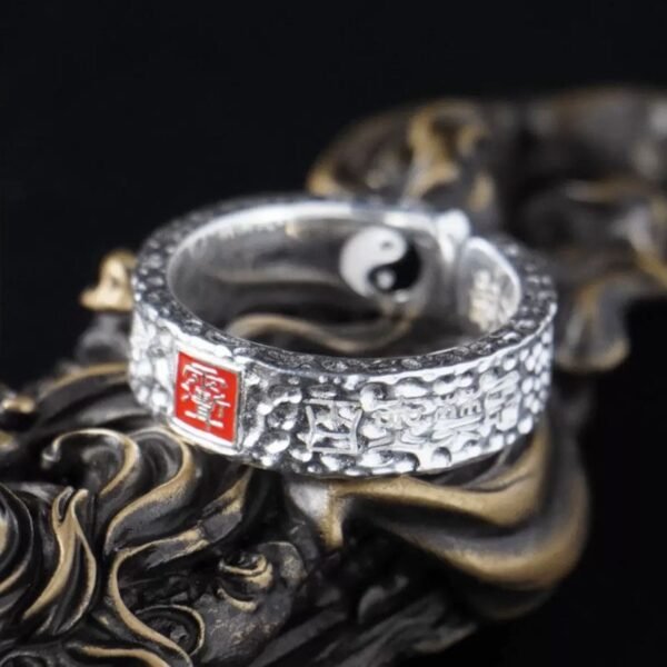 Longhushan Taoist Culture Silver Ring, Ziwei Taboo (Mountain Spirit Thunder Ancestor, Rain-Grand Ear) Protective Ring