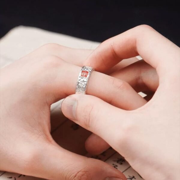 Longhushan Taoist Culture Silver Ring, Ziwei Taboo (Mountain Spirit Thunder Ancestor, Rain-Grand Ear) Protective Ring