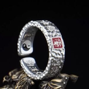 Longhushan Taoist Culture Silver Ring, Ziwei Taboo (Mountain Spirit Thunder Ancestor, Rain-Grand Ear) Protective Ring